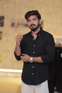 Black Linen Full-Hand Shirt