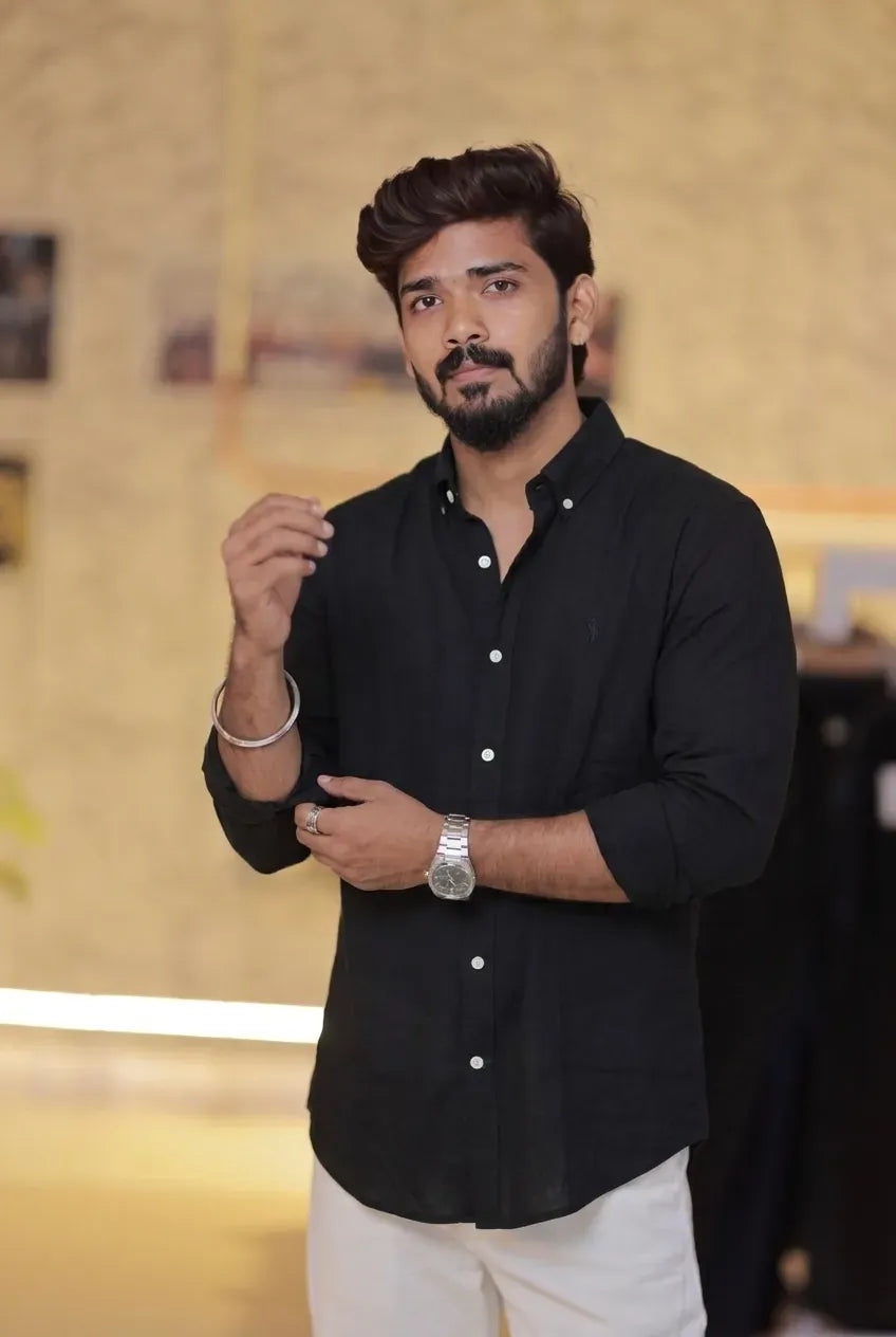 Black Linen Full-Hand Shirt