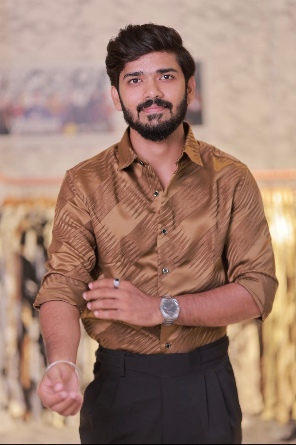 Coffee-Brown Self-Designed Shirt