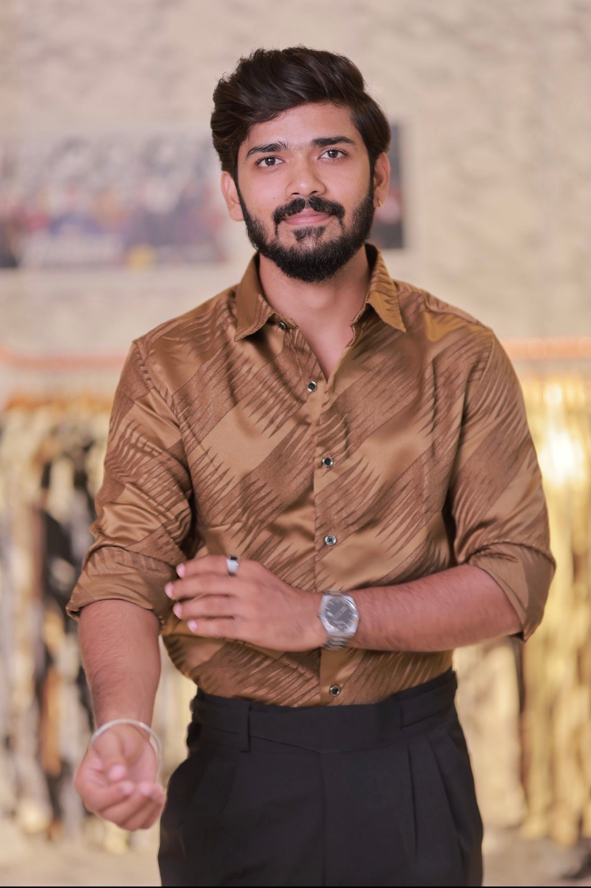 Coffee-Brown Self-Designed Shirt