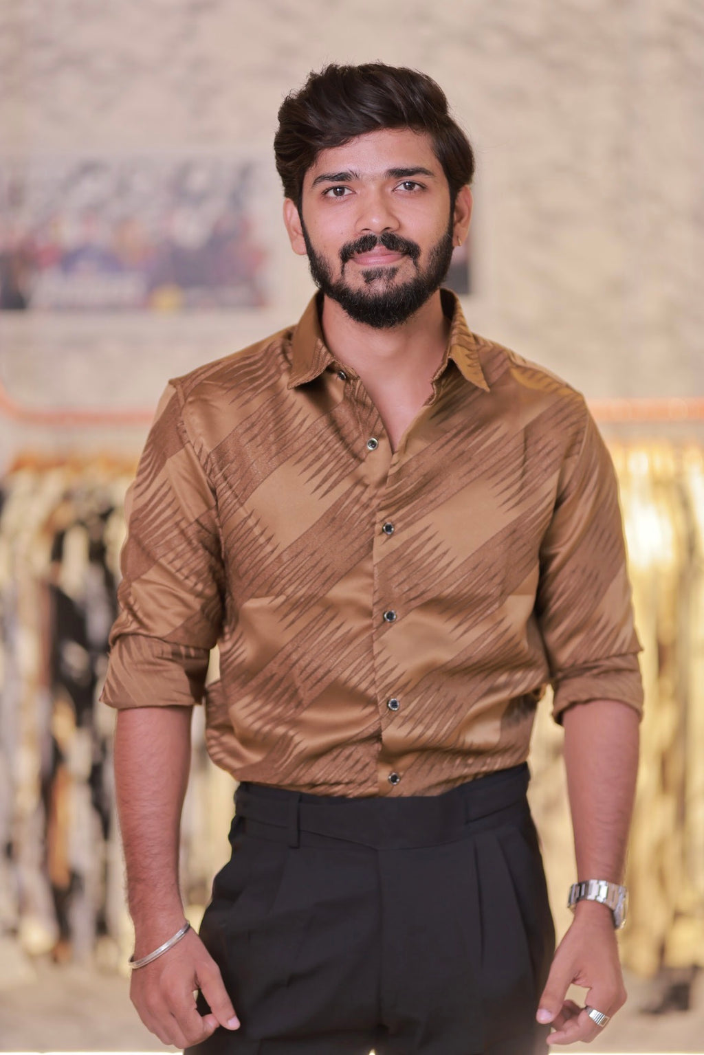 Coffee-Brown Self-Designed Shirt
