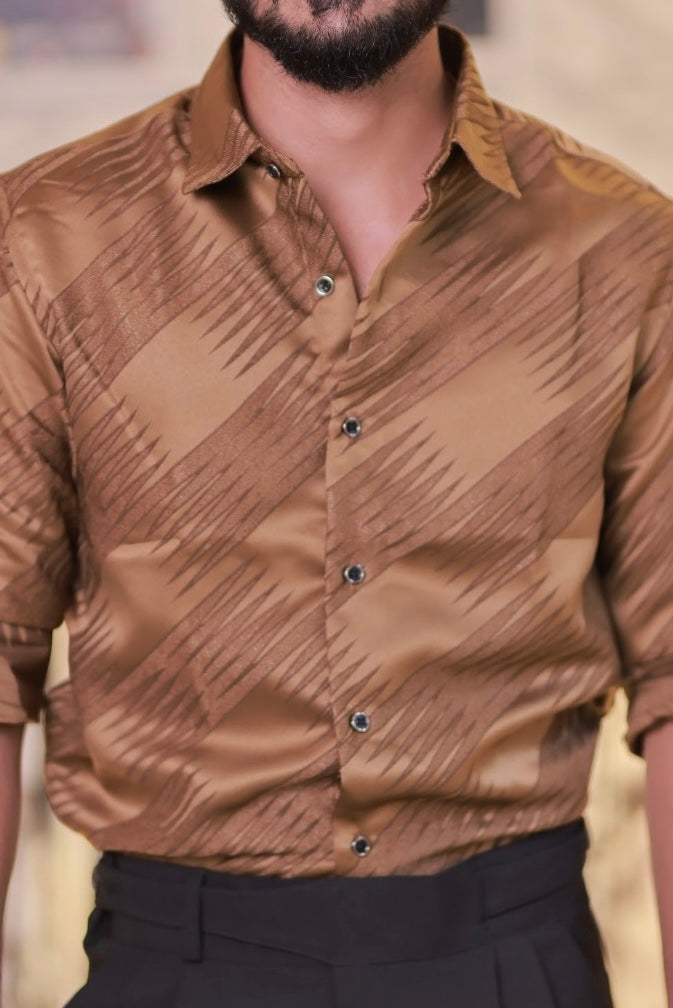 Coffee-Brown Self-Designed Shirt