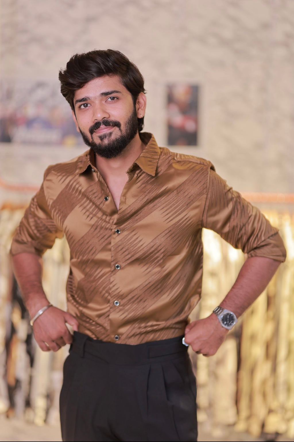 Coffee-Brown Self-Designed Shirt