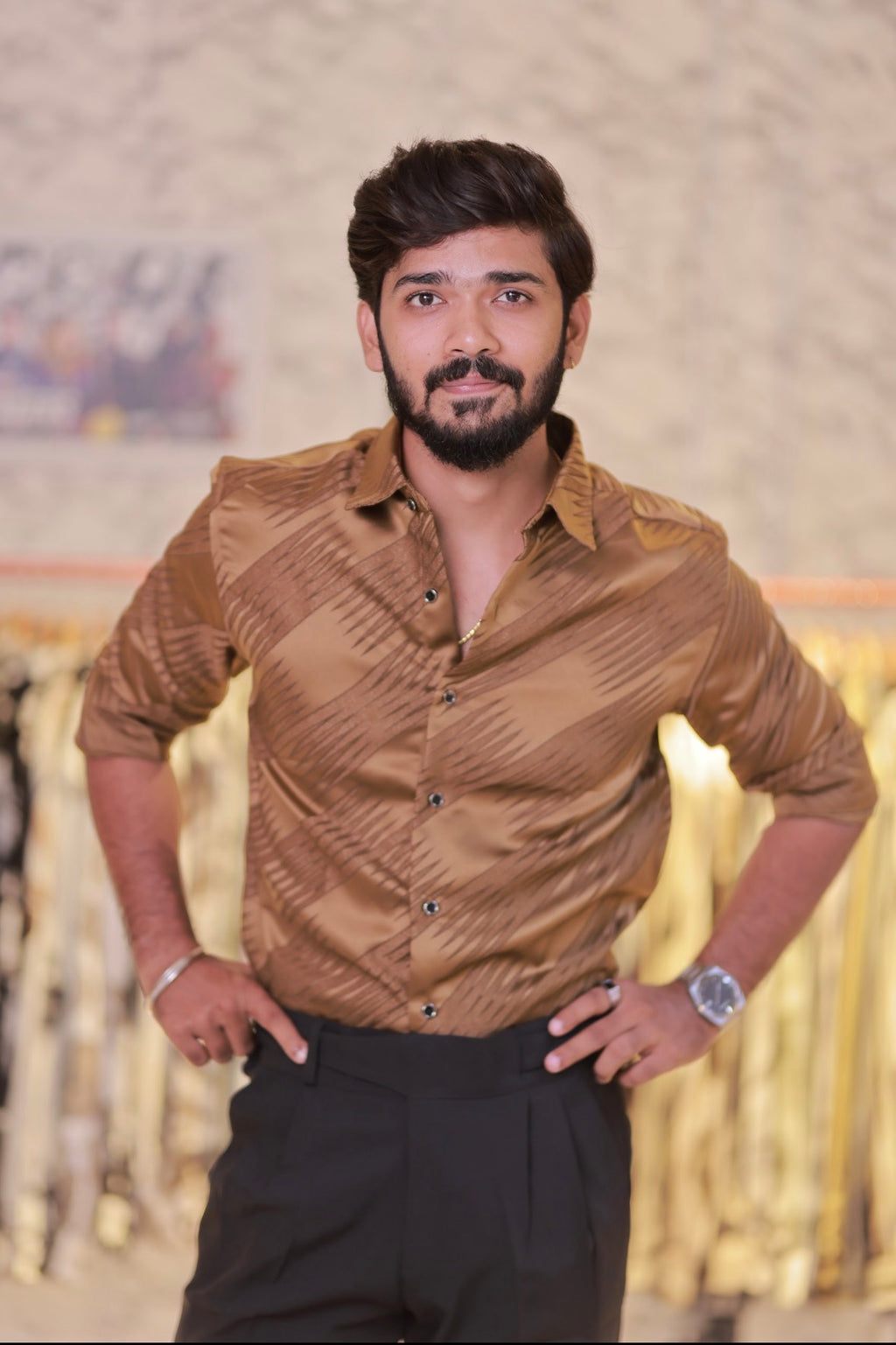 Coffee-Brown Self-Designed Shirt