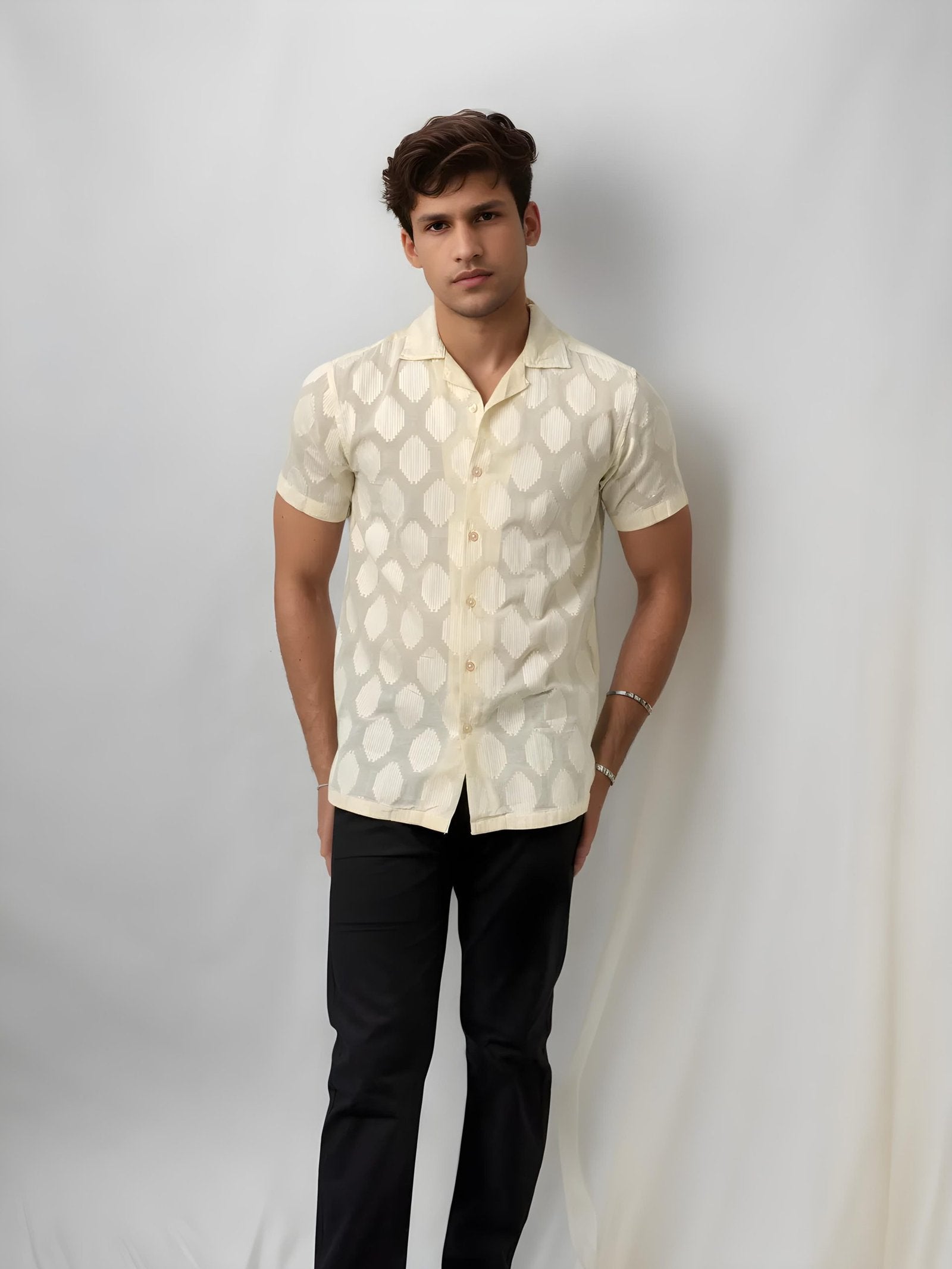 Beige Half-Hand Printed Shirt