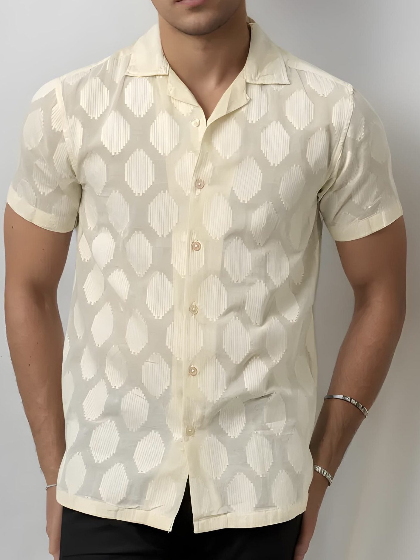 Beige Half-Hand Printed Shirt