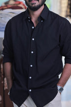 Black Cotton-Linen Full-Hand Shirt