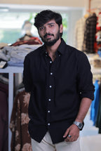 Black Cotton-Linen Full-Hand Shirt