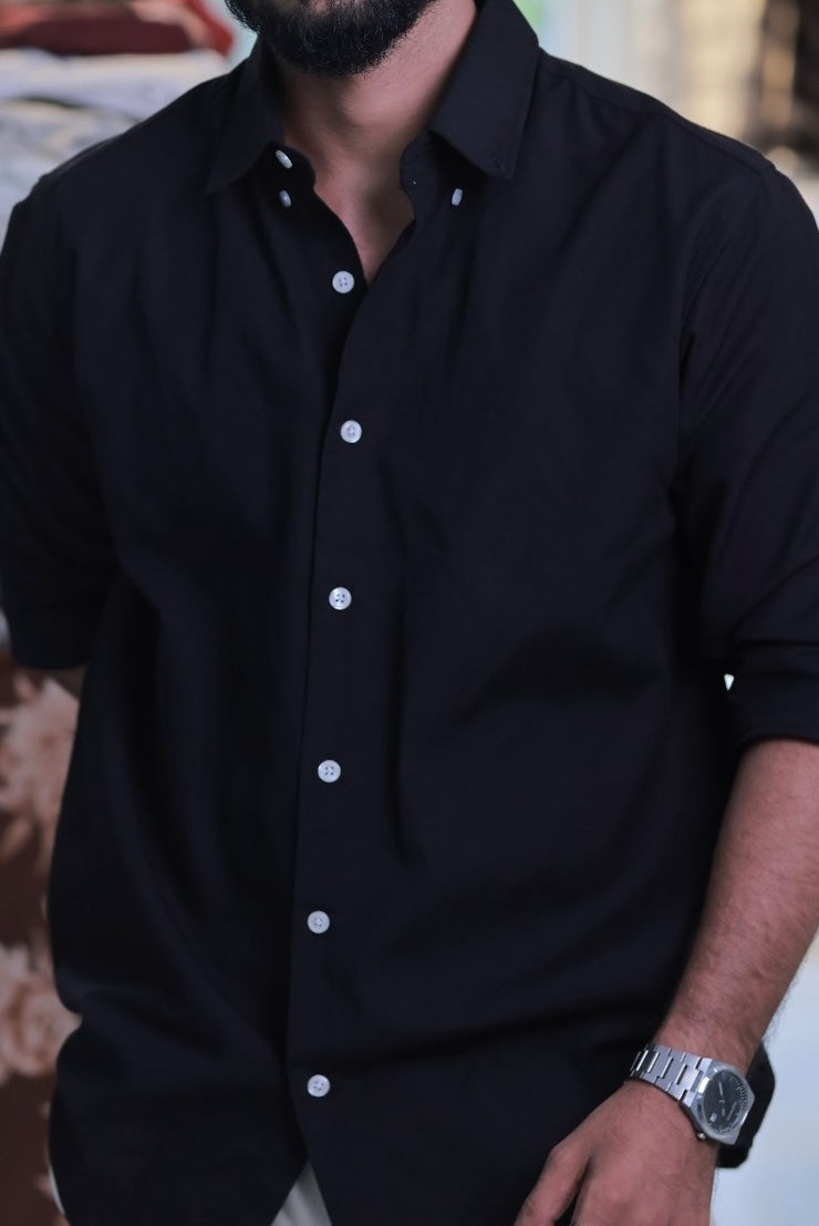 Black Cotton-Linen Full-Hand Shirt