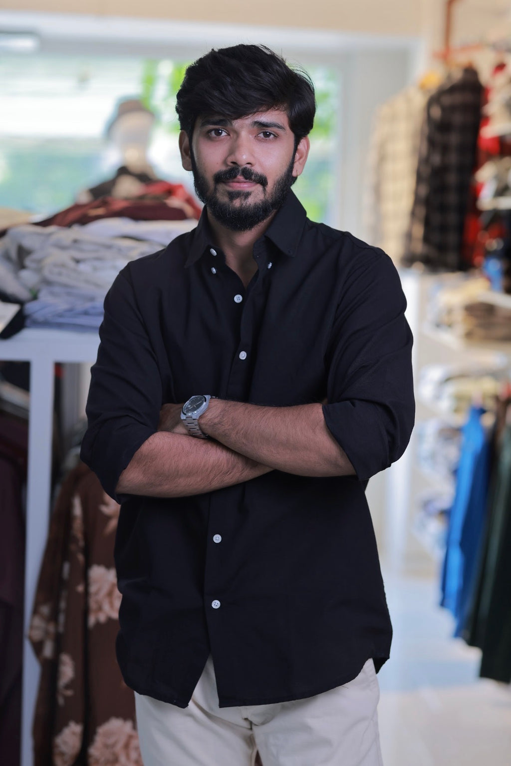 Black Cotton-Linen Full-Hand Shirt