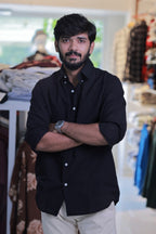 Black Cotton-Linen Full-Hand Shirt