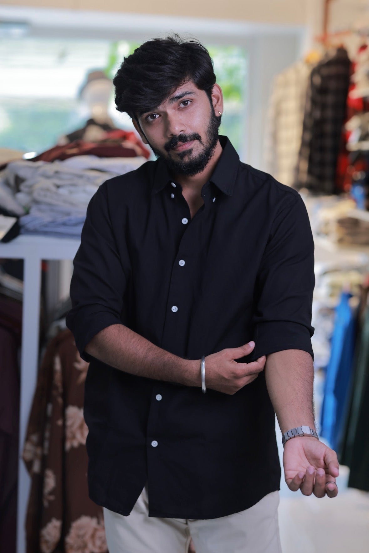 Black Cotton-Linen Full-Hand Shirt