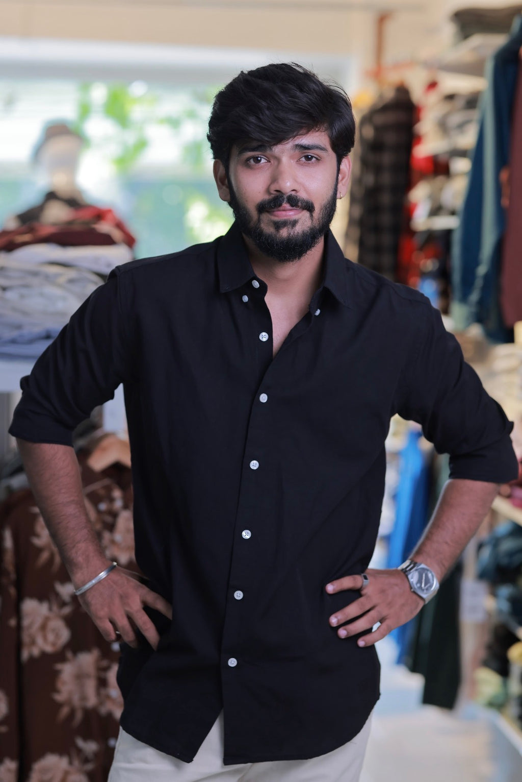 Black Cotton-Linen Full-Hand Shirt