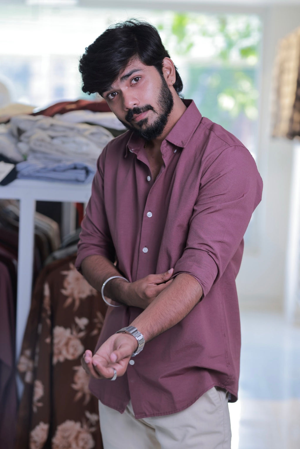 Onion-Pink Cotton-Linen Shirt