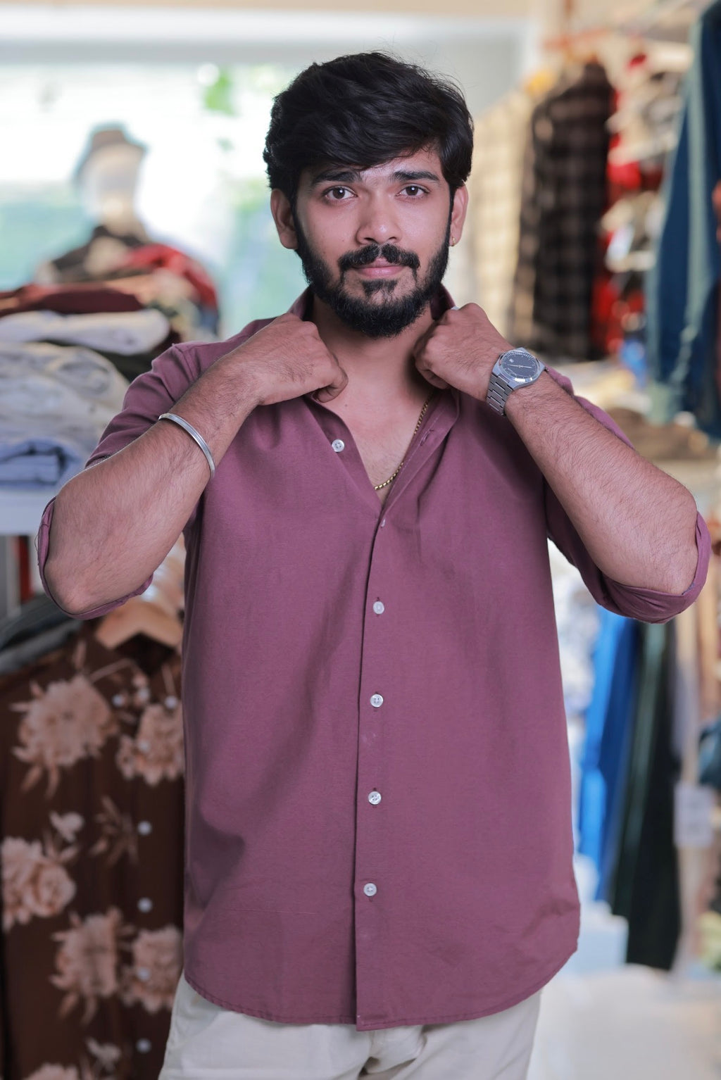 Onion-Pink Cotton-Linen Shirt