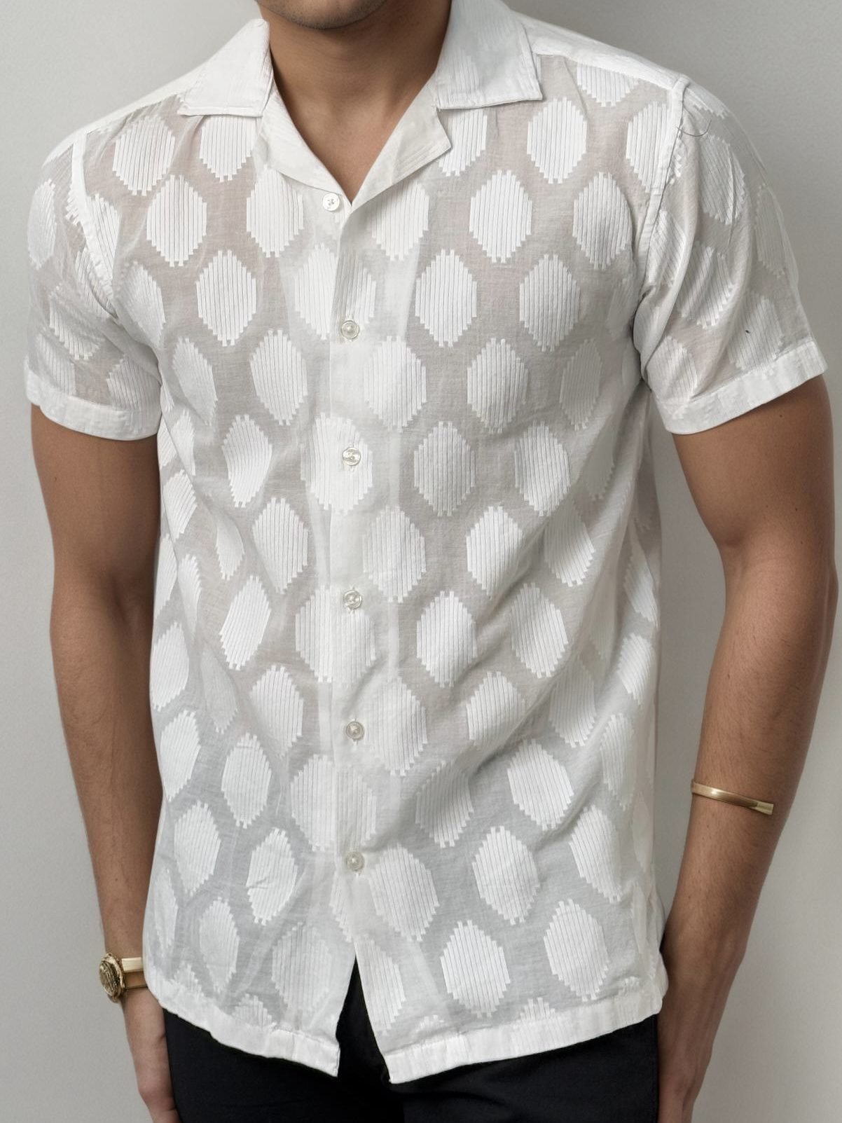 White Half-Hand Printed Shirt