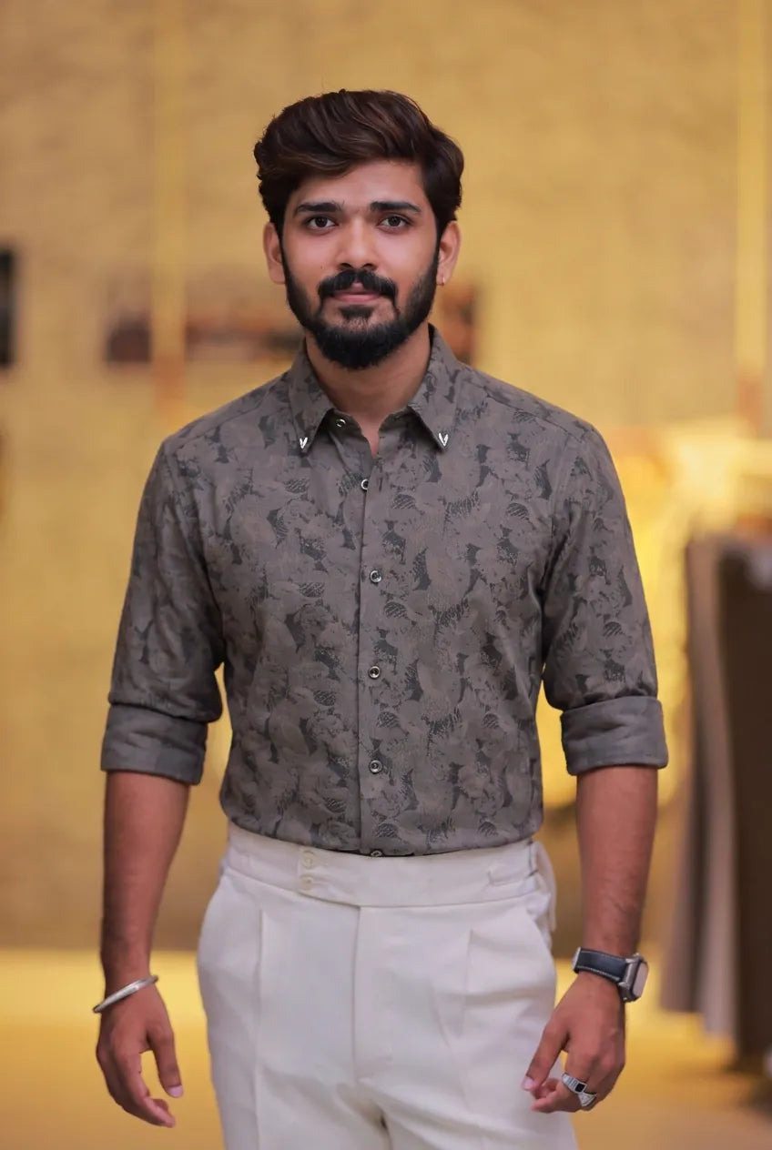 Grey Self-Designed Party Wear Shirt