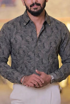 Grey Self-Designed Party Wear Shirt
