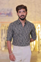 Grey Self-Designed Party Wear Shirt