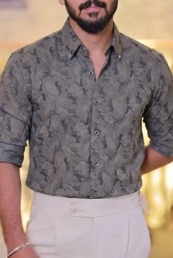 Grey Self-Designed Party Wear Shirt