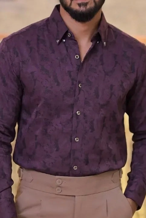 Wine Self-Designed Party Wear Shirt