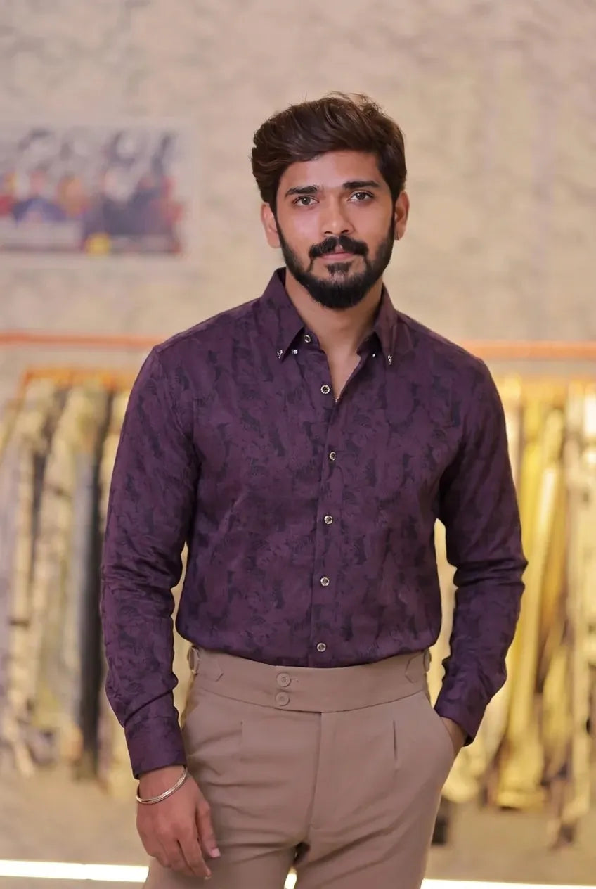 Wine Self-Designed Party Wear Shirt