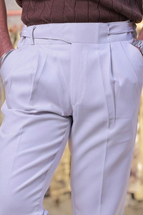 White Buttoned Gurkha Trousers