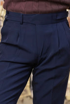 Navy-Blue Buttoned Gurkha Trousers