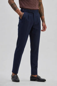 Navy-Blue Buttoned Gurkha Trousers