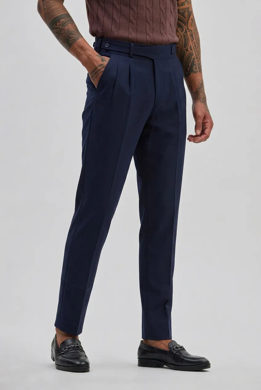 Navy-Blue Buttoned Gurkha Trousers