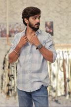 Blue Linen Checked Full-Hand Shirt