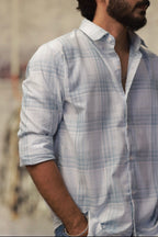 Blue Linen Checked Full-Hand Shirt