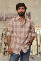 Pink Linen Checked Full-Hand Shirt