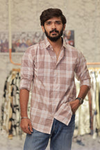 Pink Linen Checked Full-Hand Shirt