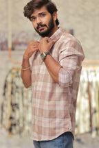 Pink Linen Checked Full-Hand Shirt
