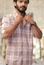 Pink Linen Checked Full-Hand Shirt