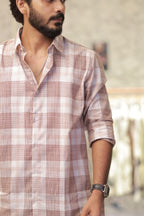 Pink Linen Checked Full-Hand Shirt