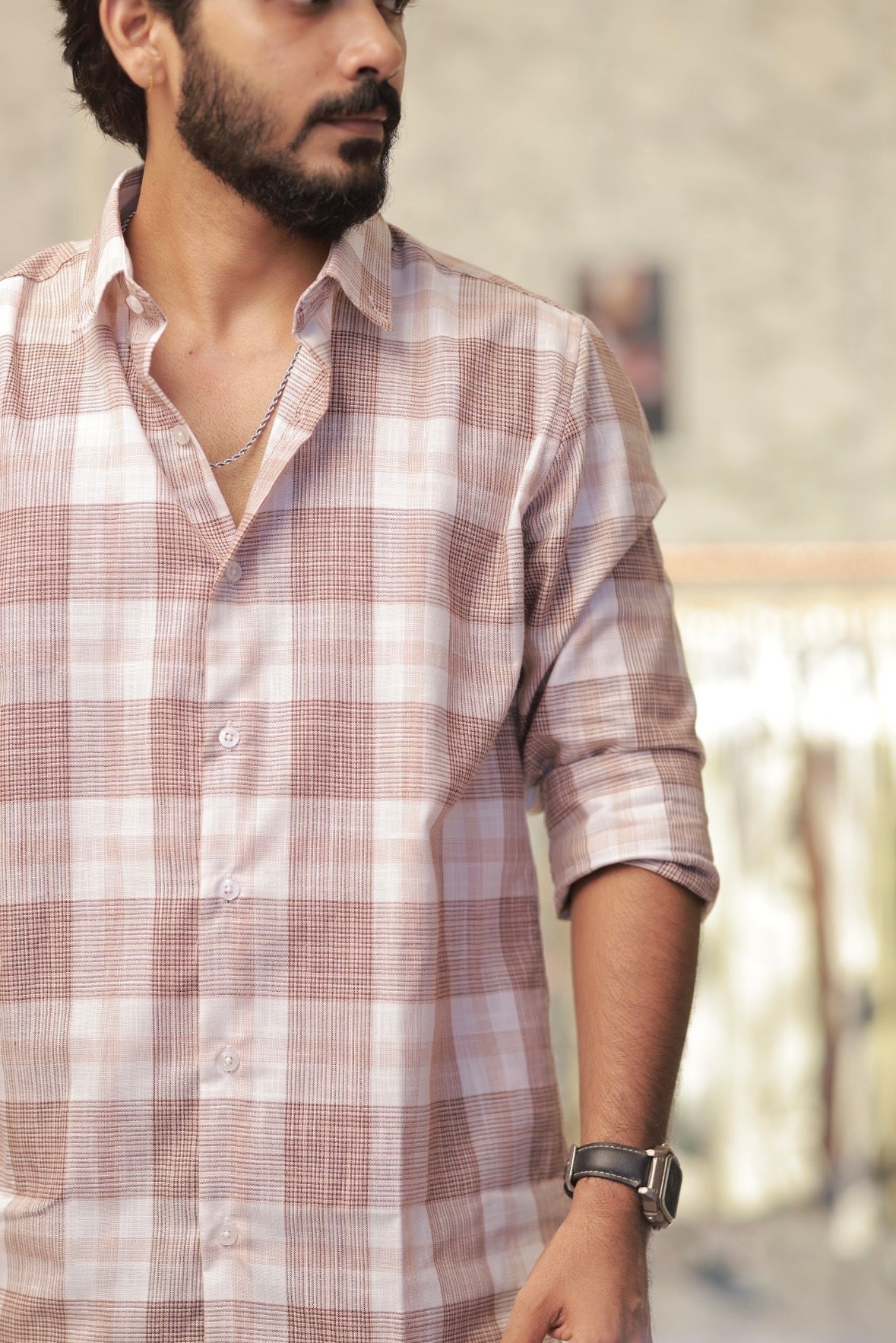 Pink Linen Checked Full-Hand Shirt