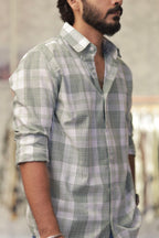 Green Linen Checked Full-Hand Shirt