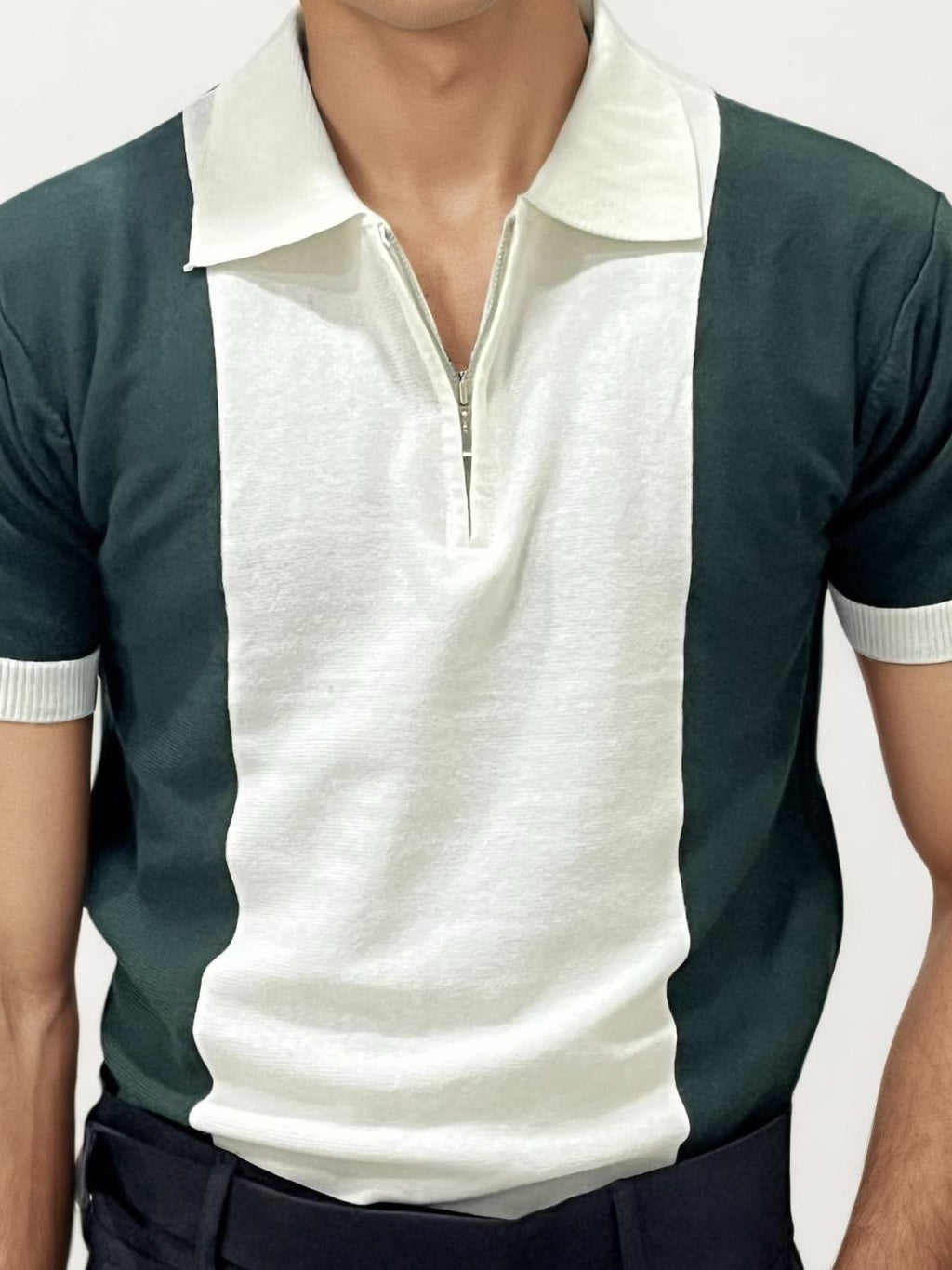 Green Old Money Zipper T-Shirt