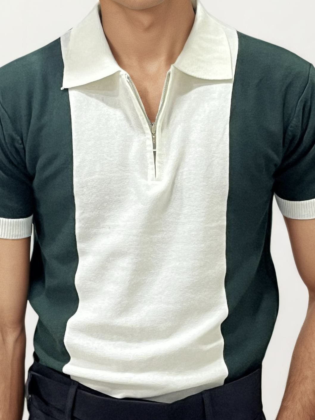 Green Old Money Zipper T-Shirt