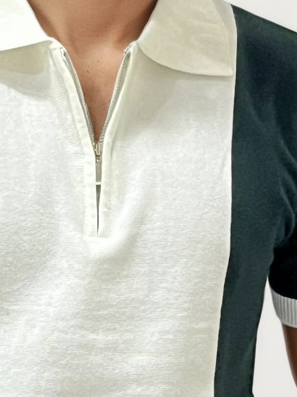 Green Old Money Zipper T-Shirt