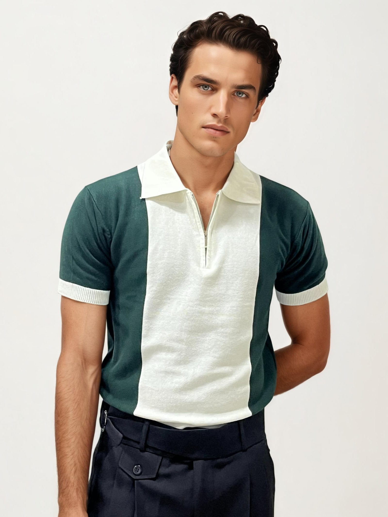 Green Old Money Zipper T-Shirt