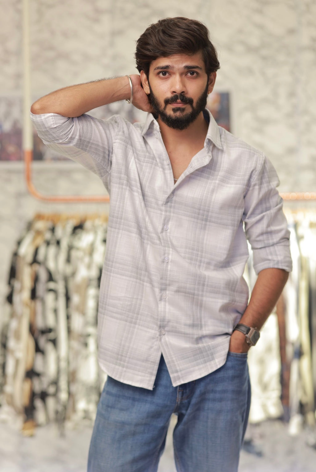 Linen Checked Full-Hand Shirt