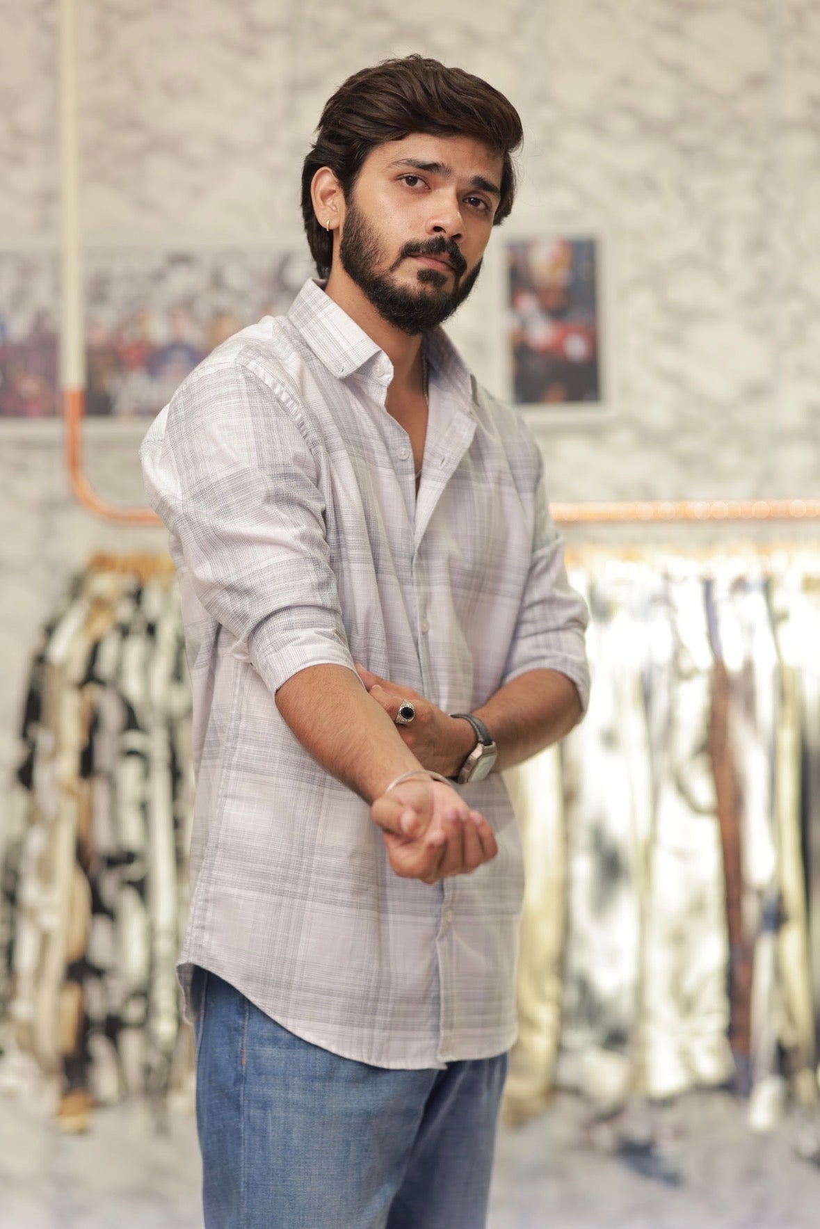 Linen Checked Full-Hand Shirt