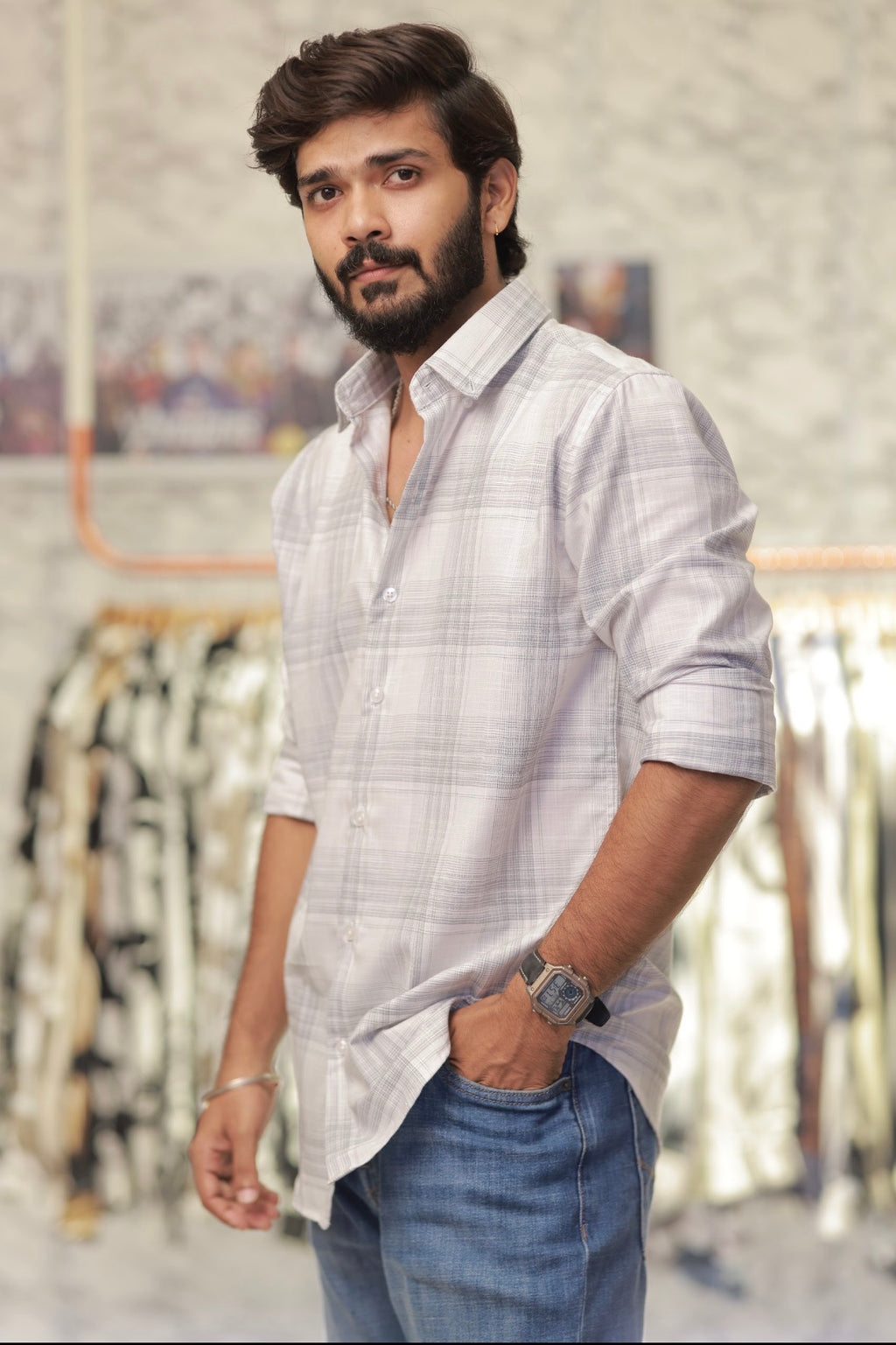 Linen Checked Full-Hand Shirt
