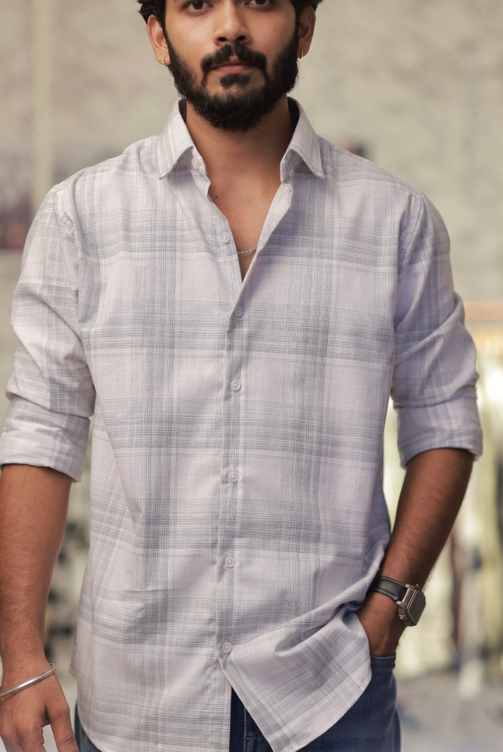 Linen Checked Full-Hand Shirt