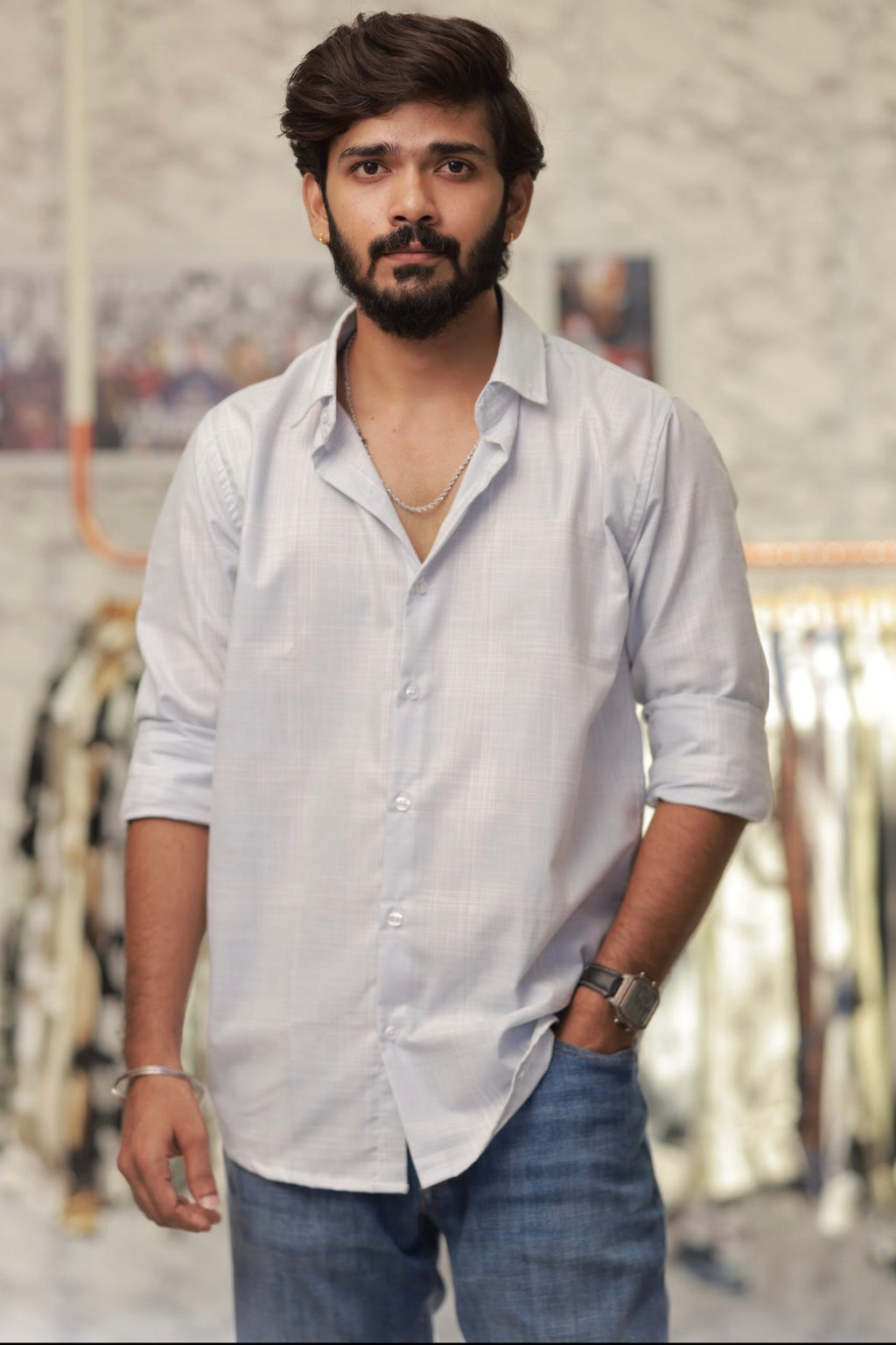 Linen Checked Full-Hand Shirt