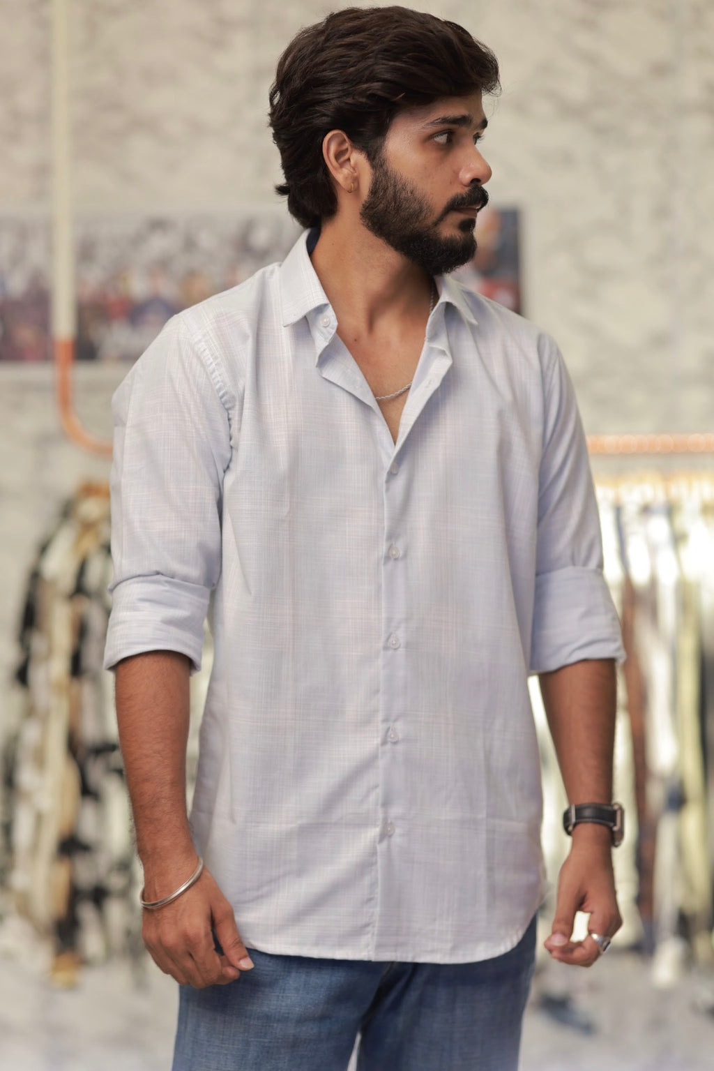 Linen Checked Full-Hand Shirt