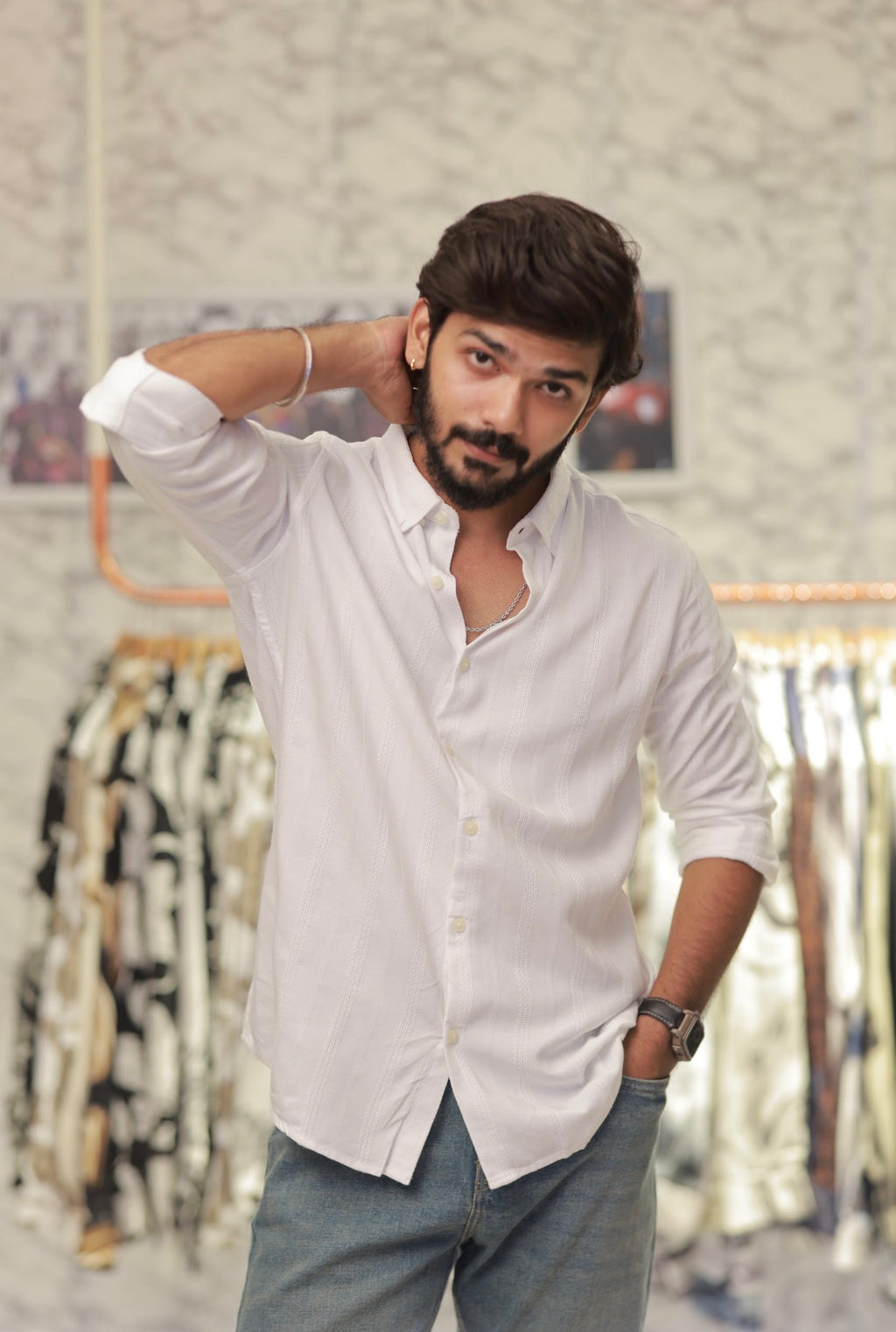 White Striped Full-Hand Shirt